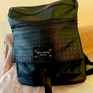 Darcy Marks London Vegan Leather Black Backpack Purse Bag 12x12x5”‎